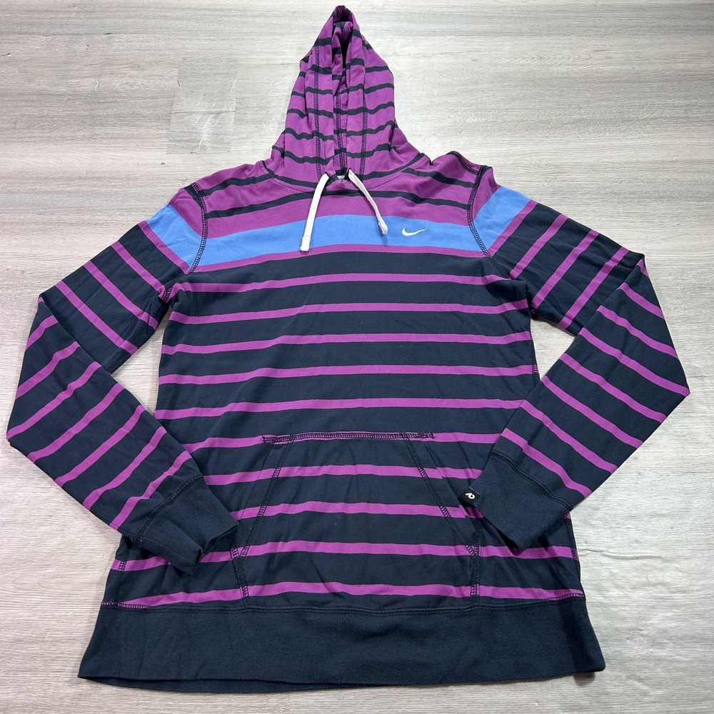 Nike Purple and Navy Striped Hoodie with Light Blue Accents